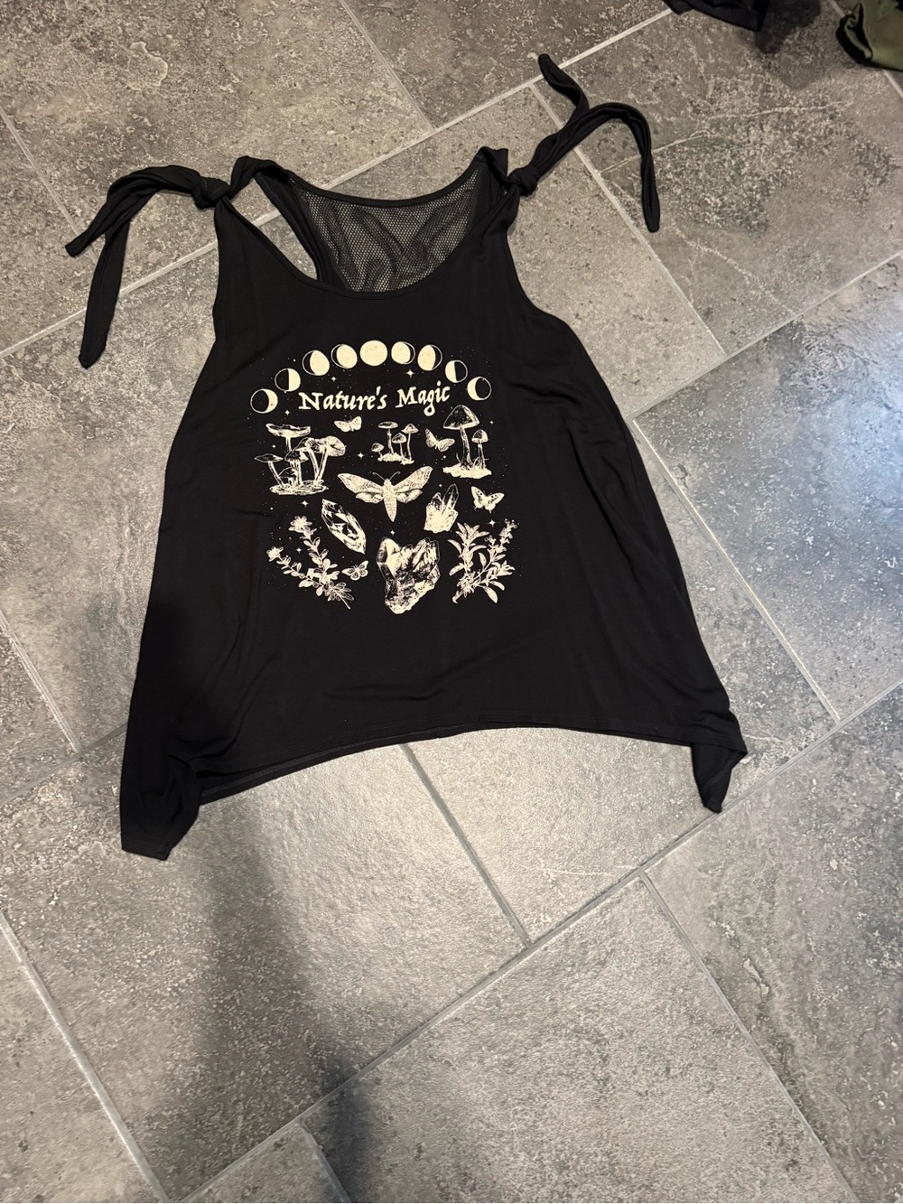Midnight Hour Nature's Magic Black Graphic Tie-Shoulder Tank Top